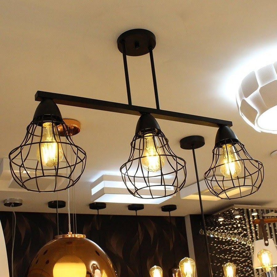 Luminária de Teto Triplo Aramado Preta Varanda para 3 Lâmpadas E27 HT