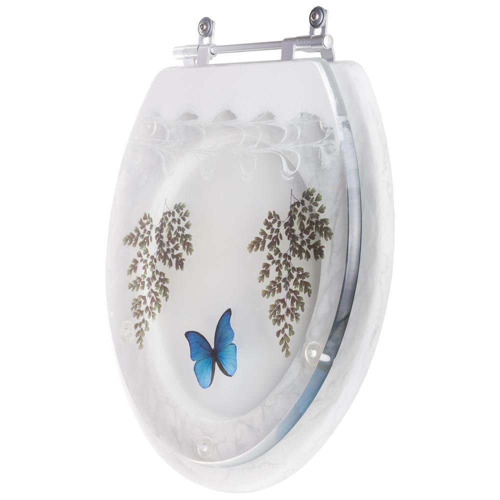 Assento Sanitario Poliester Decorado Convencional Branco Borboleta