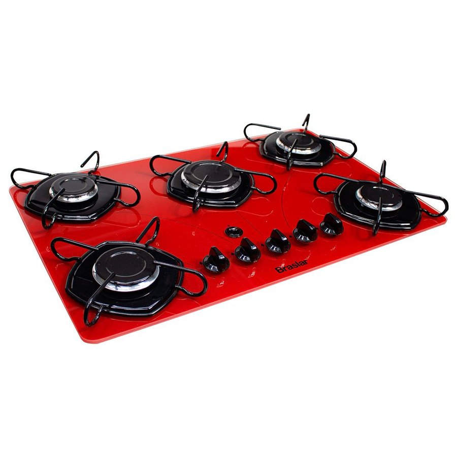 Fogão Cooktop 5 Bocas Braslar Acendimento Automático Easy Clean Vermelho