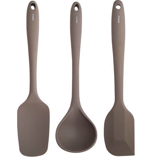 Kit Utensílios Silicone Talheres De Silicone Para Cozinha Colher Concha Espátula Cinza