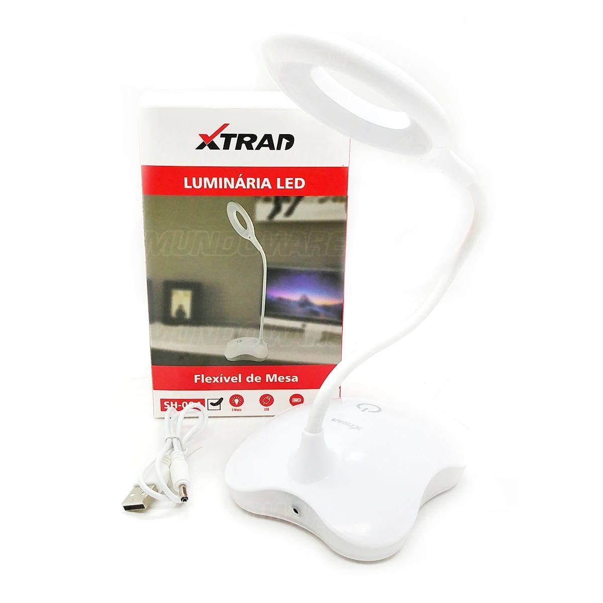 Luminária LED Flexível para Mesa com 3 Níveis de Iluminação Botão Touch