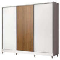 Guarda-Roupa Casal MDF Madesa Zurique 3 Portas de Correr com Pés - Branco/Branco/Rustic