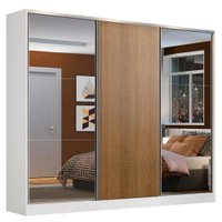 Guarda-Roupa Casal MDF Madesa Zurique 3 Portas de Correr com Espelhos - Branco/Rustic