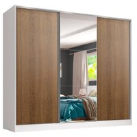 Guarda-Roupa Juvenil MDF Madesa Kevin 3 Portas de Correr com Espelho - Branco/Rustic