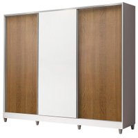 Guarda-Roupa Juvenil MDF Madesa Kevin 3 Portas de Correr com Pés - Branco/Rustic/Branco