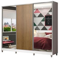 Guarda-Roupa Juvenil MDF Madesa Kevin 3 Portas de Correr com Espelhos com Pés - Branco/Rustic