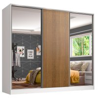 Guarda-Roupa Juvenil MDF Madesa Kevin 3 Portas de Correr com Espelhos - Branco/Rustic