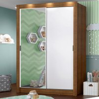 Guarda-Roupa Infantil Madesa Enzo 2 Portas de Correr com Espelho - Rustic e Branco