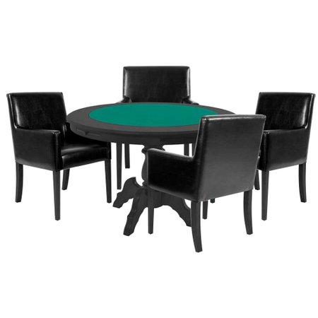 Mesa de Jogos Carteado Redonda Montreal Tampo Reversível Preto com 4 Cadeiras Liverpool Preto Liso - Gran Belo
