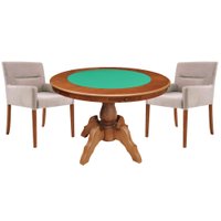 Mesa de Jogos Carteado Redonda Montreal Tampo Reversível Amêndoa com 2 Cadeiras Vicenza Nude - Gran Belo