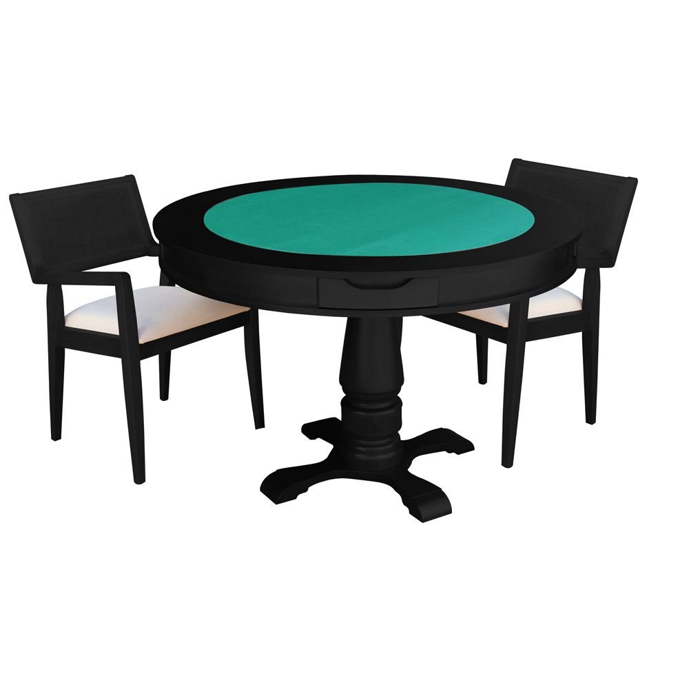 Mesa De Jogos Carteado Victoria Redonda Tampo Reversivel Preto Com 2 Cadeiras Megan Linho Bege Gran Belo Colombo