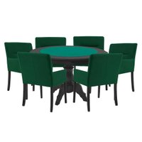 Mesa de Jogos Carteado Redonda Montreal Tampo Reversível Preto com 6 Cadeiras Vicenza Verde - Gran Belo