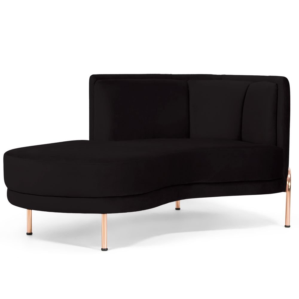 sofa chaise longue para sala de estar ferrara suede preto gran belo