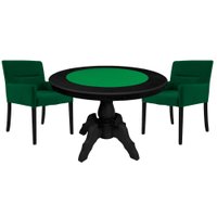 Mesa de Jogos Carteado Redonda Montreal Tampo Reversível Preto com 2 Cadeiras Vicenza Verde - Gran Belo