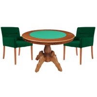 Mesa de Jogos Carteado Redonda Montreal Tampo Reversível Amêndoa com 2 Cadeiras Vicenza Verde - Gran Belo