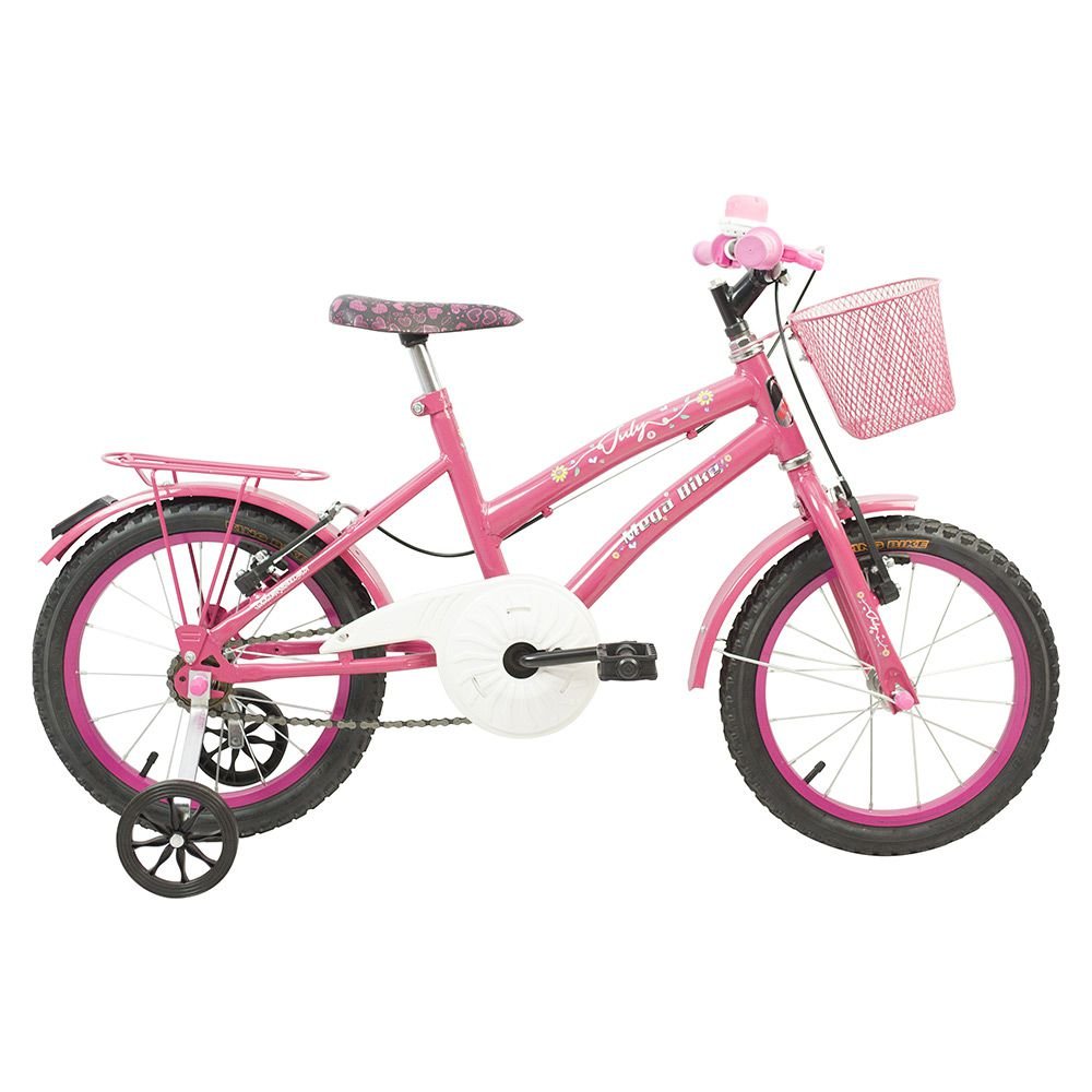 Bicicleta Infantil Aro 16 Quadro Em Aco July Com Rodinhas Pink