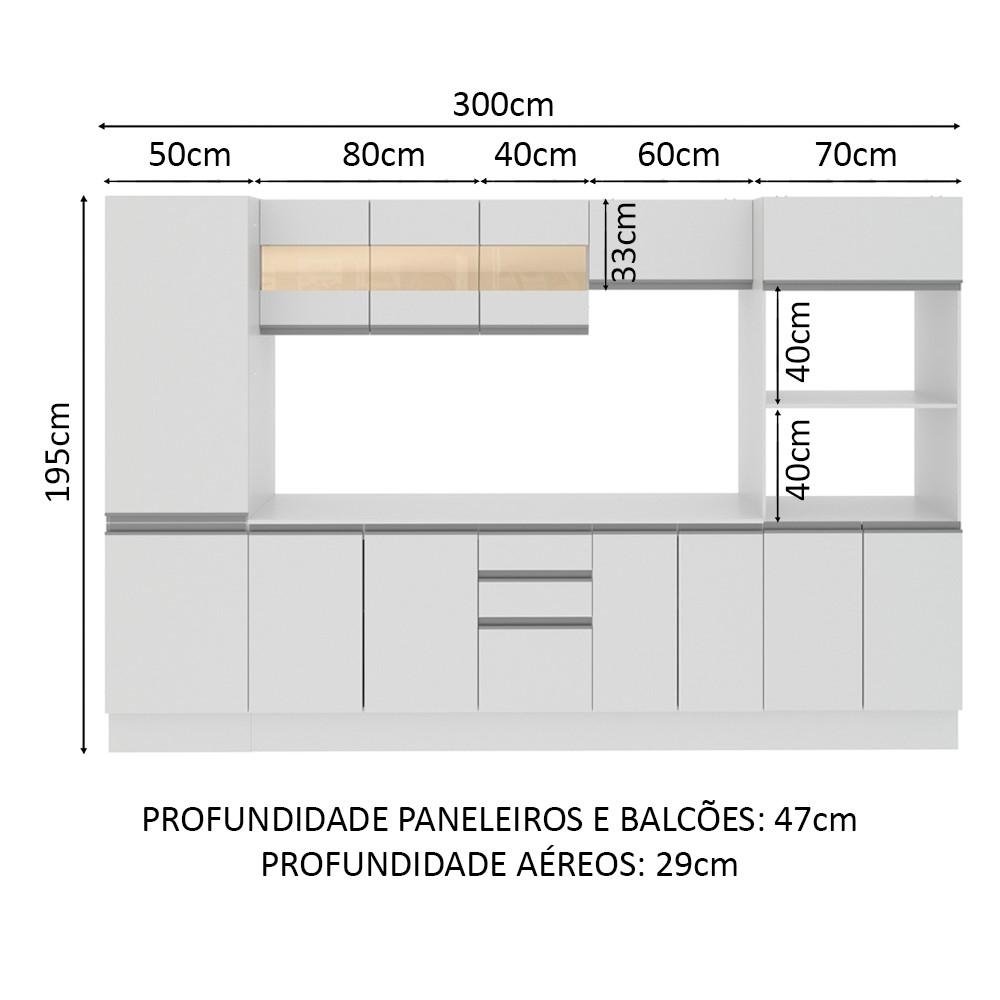 Cozinha Completa 100% Mdf Madesa Smart 300 cm Com Armário, Balcão