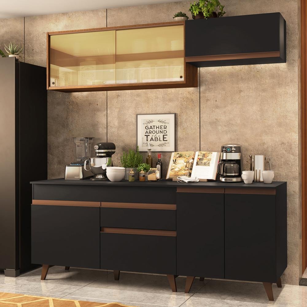 Cozinha Completa Madesa Reims 190001 Com Armario E Balcao Preto Rustic Colombo