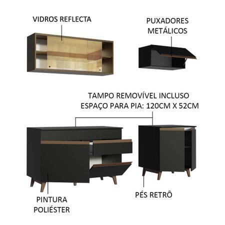 Cozinha Completa Madesa Reims 190001 Com Armario E Balcao Preto Rustic Colombo