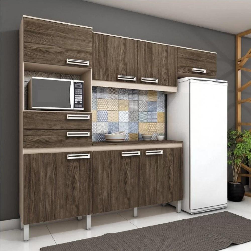 Cozinha Compacta C Gabinete Tampo Balcao Armario Aereo Fendi Moka Colombo