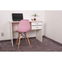 Kit Escrivaninha Com Gaveteiro Branca + 01 Cadeira Charles Eames - Rosa