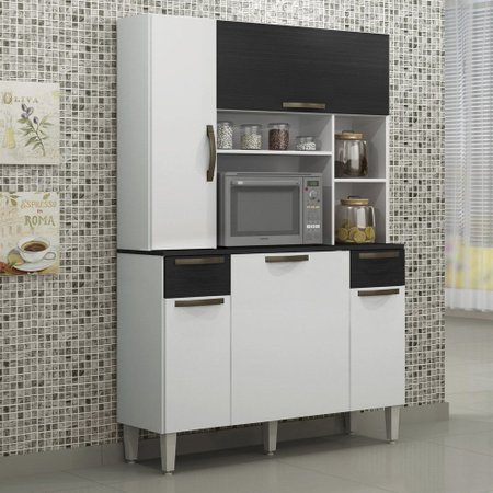 Armario De Cozinha 5 Portas 2 Gavetas Safira Salleto Moveis Branco Preto Colombo