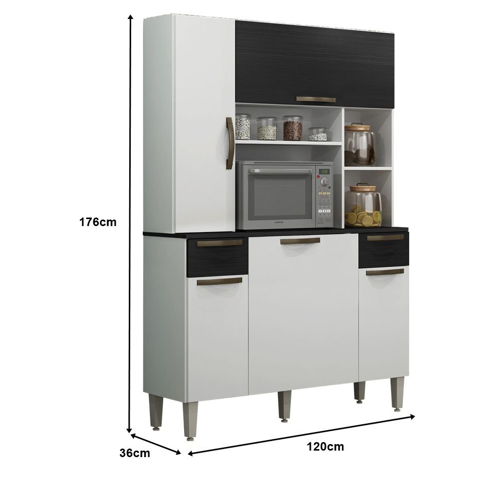 Armario De Cozinha 5 Portas 2 Gavetas Safira Salleto Moveis Branco Preto Colombo