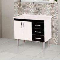 Balcão Tóquio com 2 Portas e 3 Gavetas para Pia de 120 cm Rorato - Branco com Preto