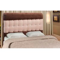 Cabeceira JS Rubi com 140 cm Tecido Suede Amassado Botões que Imitam Strass - Chocolate com Bege