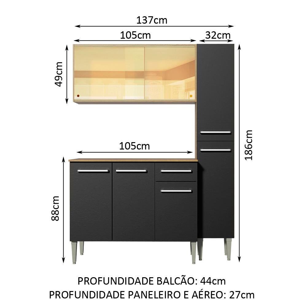 Cozinha Compacta Madesa Emilly Gold Com Armario Balcao E Paneleiro Rustic Preto Colombo