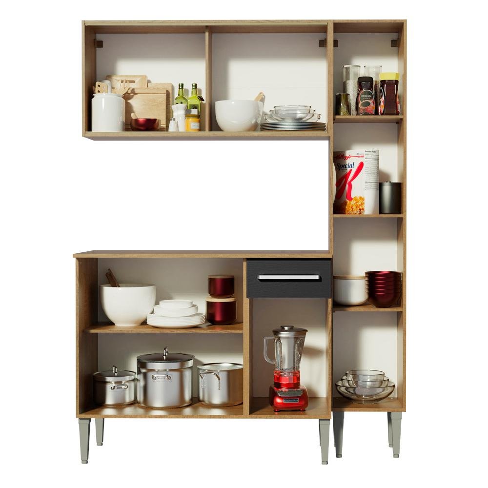 Cozinha Compacta Madesa Emilly Gold Com Armario Balcao E Paneleiro Rustic Preto Colombo