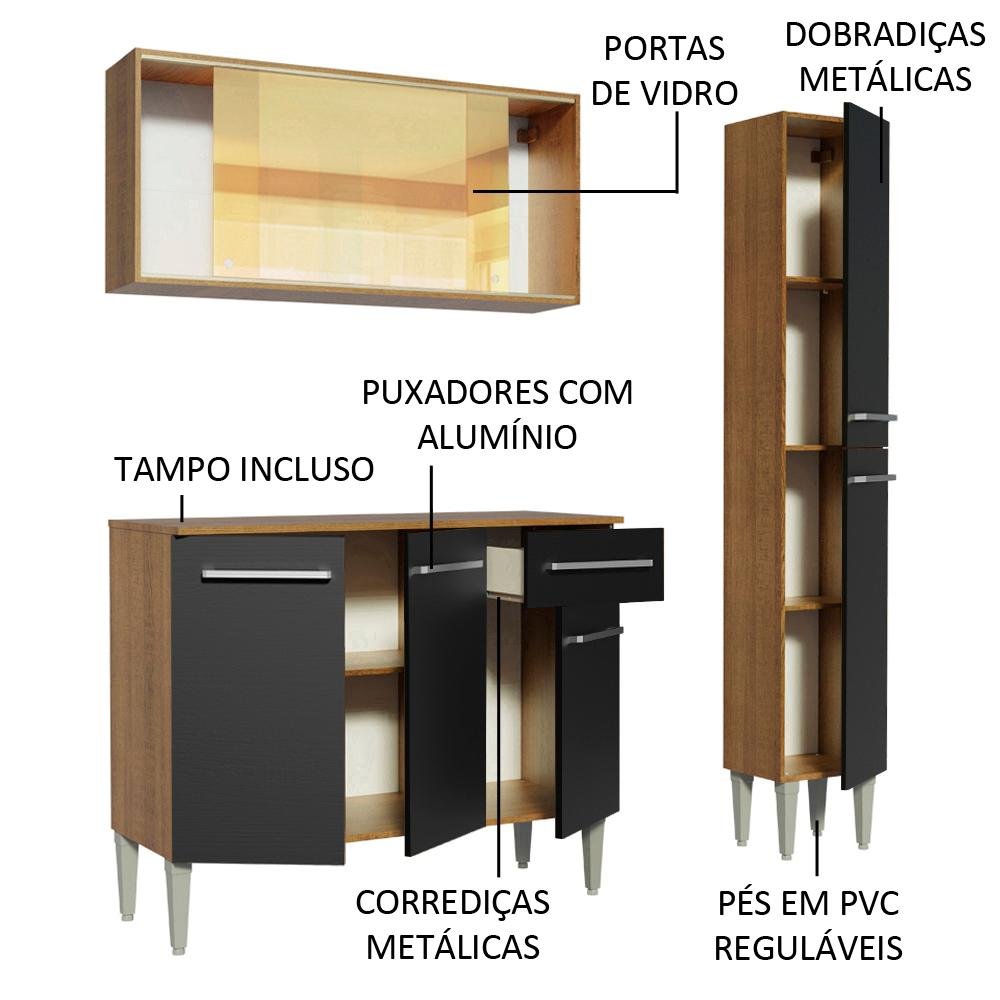 Cozinha Compacta Madesa Emilly Gold Com Armario Balcao E Paneleiro Rustic Preto Colombo