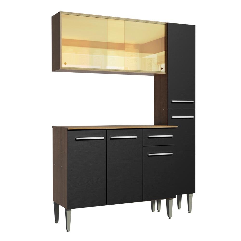 Cozinha Compacta Madesa Emilly Gold Com Armario Balcao E Paneleiro Rustic Preto Colombo