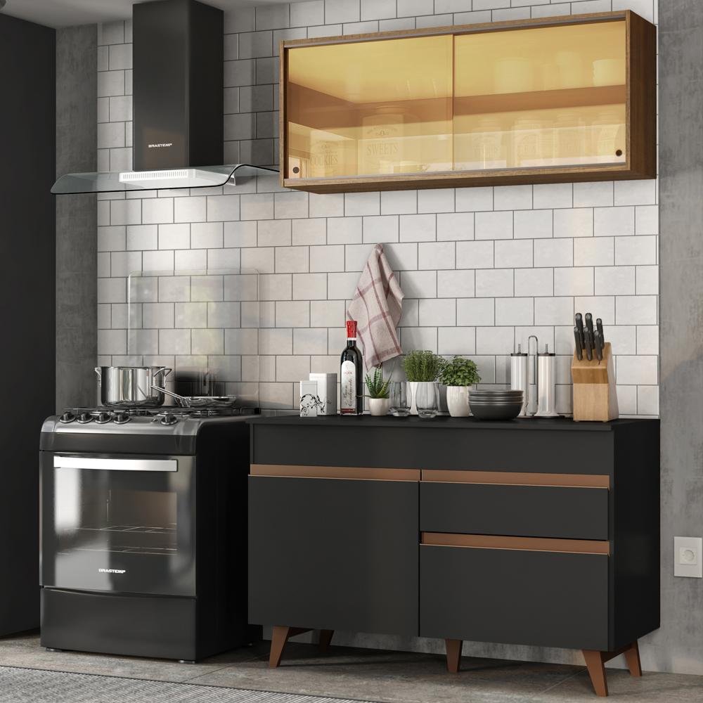 Cozinha Compacta Madesa Reims 120001 Com Armario E Balcao Preto Colombo
