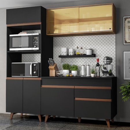 Cozinha Compacta Madesa Reims 190002 Com Armario E Balcao Preto Colombo