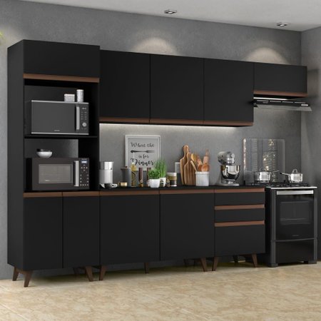 Cozinha Completa Madesa Reims 320001 Com Armario E Balcao Preto Colombo