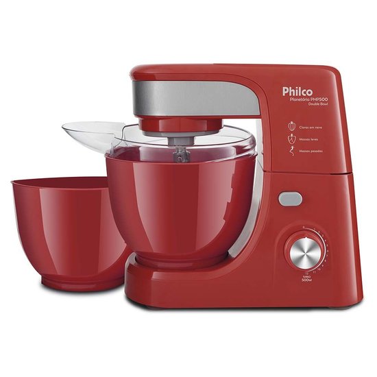 Batedeira Planetária Philco PHP500V Turbo 500W Double Bowl Vermelho