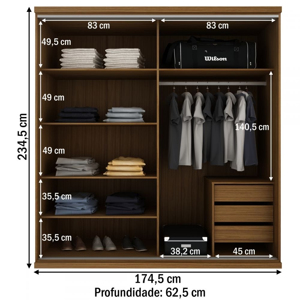 Guarda Roupa Solteiro Sevilha 2 Portas 3 Gavetas 100 Mdf Champanhe Manbel Colombo