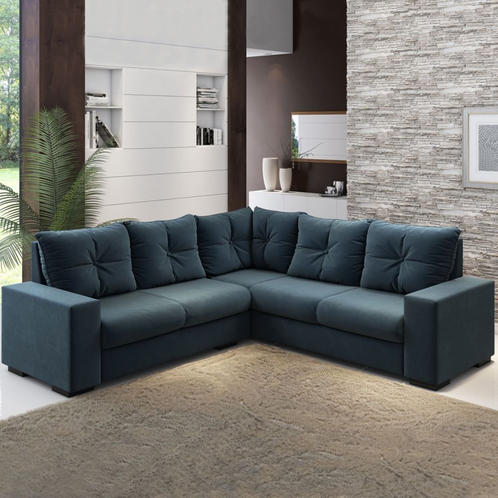 Sofá De Canto Nigro 4 Lugares Azul Infinito Viero Móveis