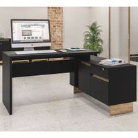 Mesa Para Escritório 1 Porta 2 Gavetas Los Angeles Preto/carvalho Claro - Politorno
