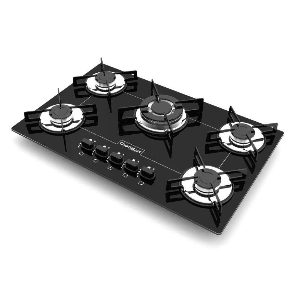 Fogão Cooktop 5 Bocas Tripla Chama Bivolt Chamalux Preto
