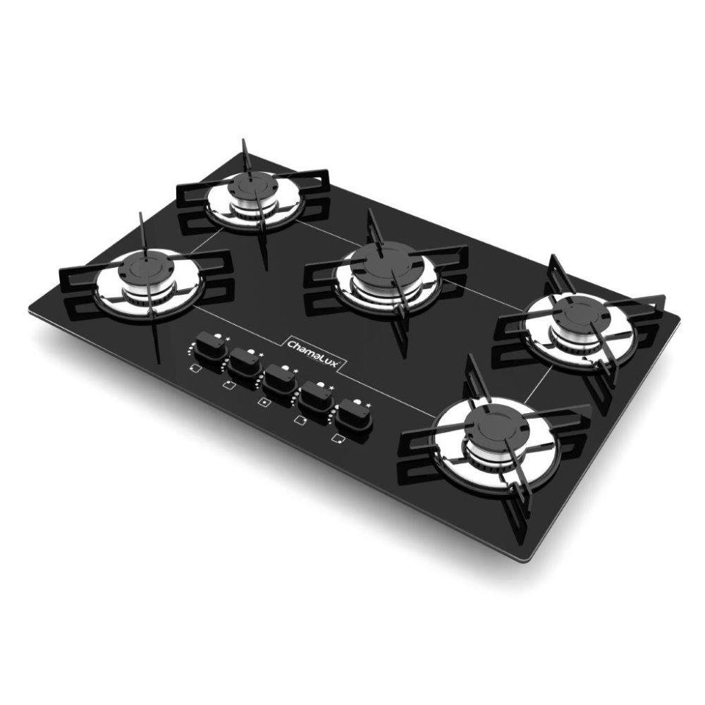 Fogão Cooktop 5 Bocas Ultra Chama Bivolt Chamalux Preto