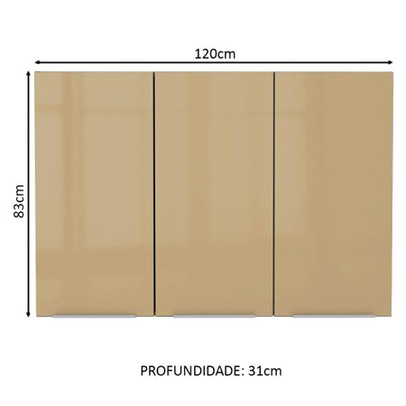 Armario Aereo Madesa Stella 120 Cm 3 Portas De Vidro Colombo