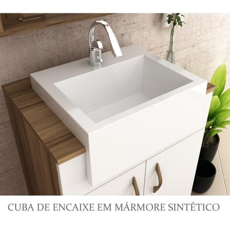 Conjunto Para Banheiro Espelheira Com Tecla E Led Gabinete Com Cuba Lara 60cm Bosi Nogal Branco Colombo