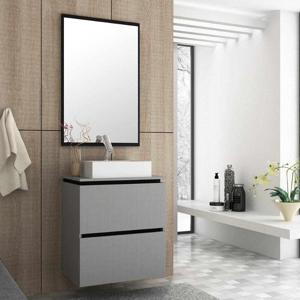 Conjunto Para Banheiro Com Espelheira E Gabinete Com Cuba Urban 60cm Bosi Argento Preto Colombo