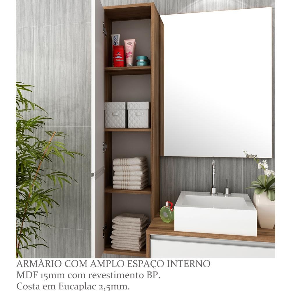 Armario Para Banheiro 01 Porta Firenze 30cm Bosi Nogal Branco Colombo