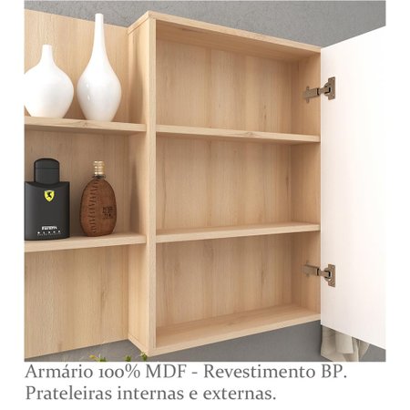 Armario Para Banheiro 1 Porta Jazz 80cm Bosi Faia Branco Colombo