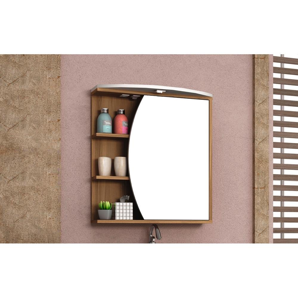 Armario Para Banheiro 1 Porta Duna Com Tecla Tomada E Led 60cm Bosi Nogal Branco Colombo