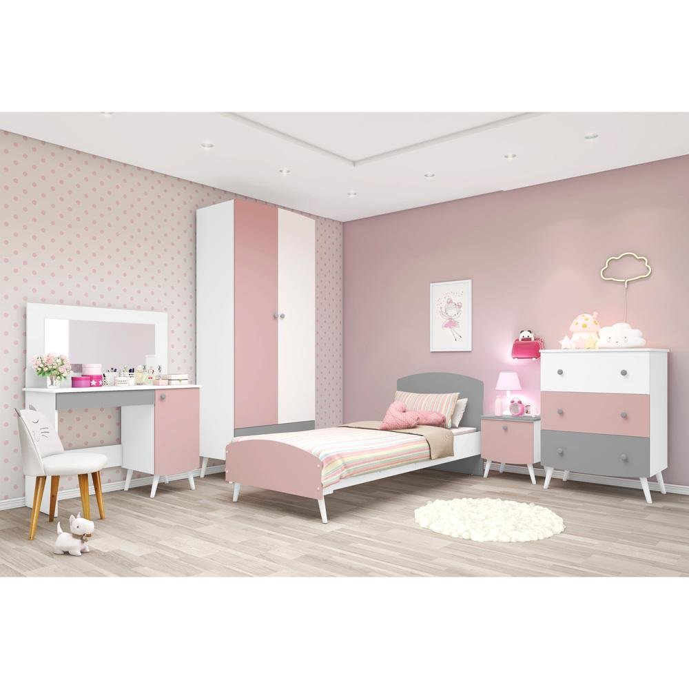 Quarto Completo Docura Com Cama E Penteadeira Com Espelho 100 Mdf Multimoveis Branco Cinza Rosa Quarto Completo Docura Com Cama E Penteadeira Com Espelho 100 Mdf Multimoveis Branco Cinza Rosa