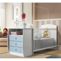 Berço Multimóveis Rafael com Gavetas Branco/Azul para colchão 130x60 REF. 0516